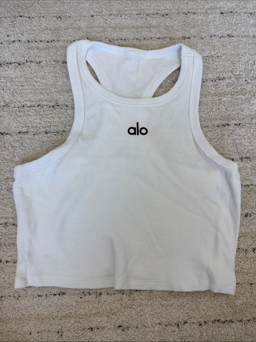 ALO Yoga White Ribbed Racerback Cropped Tank